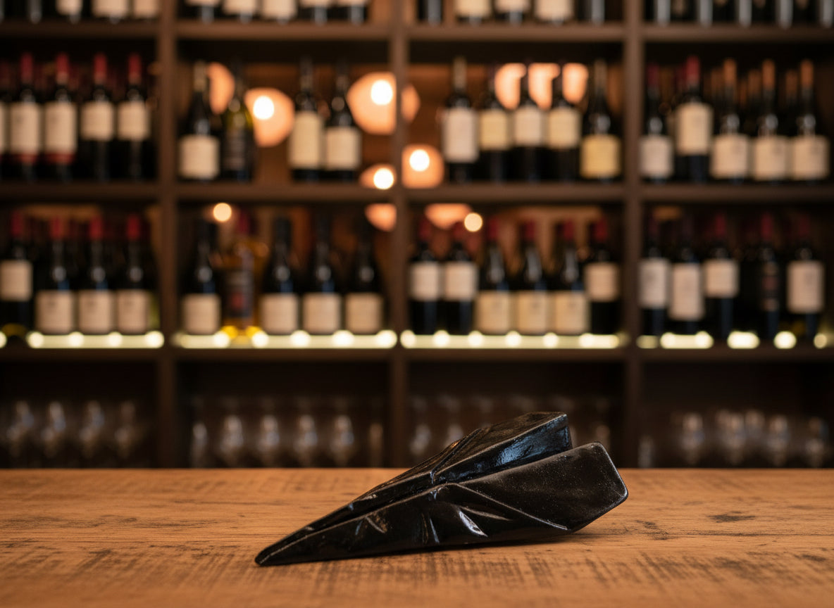 Razzetto Popikò in ceramica artigianale nera lucida, fatto a mano in Italia, design contemporaneo elegante.
