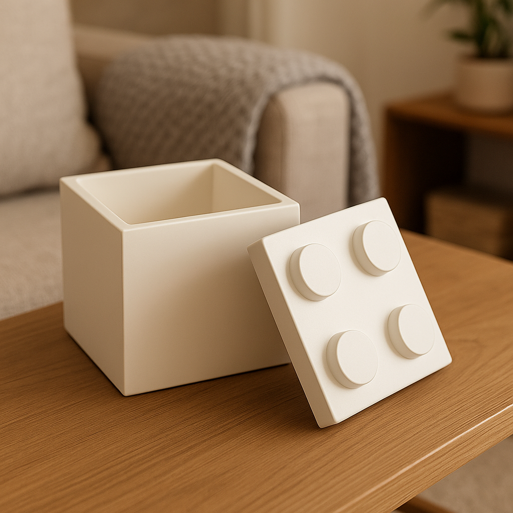 Contenitore Cubo Popikò in ceramica artigianale bianca opaca, Made in Italy, design minimalista e fatto a mano.