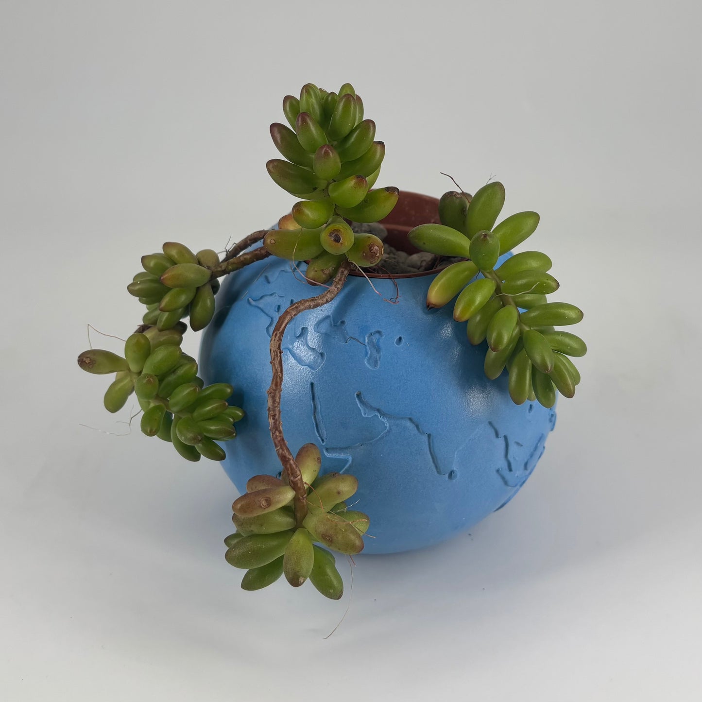 Coprivaso globulare in ceramica artigianale Popikò blu opaco, fatto a mano in Italia, stile contemporaneo elegante.