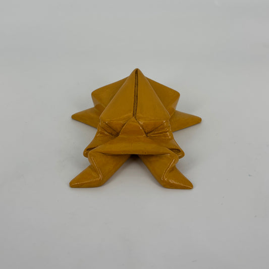 Ranocchia Popikò in ceramica artigianale gialla lucida, Made in Italy, stile origami fatto a mano elegante.